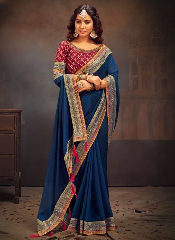 Border Vichitra Silk Blue Trendy Saree