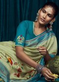 Brasso Contemporary Saree in Sea Green Enhanced with Print - 1