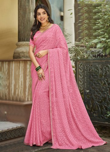 Brasso Designer Saree in Pink Enhanced with Diamond Work