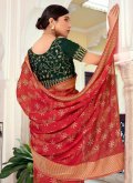Brasso Georgette Contemporary Saree in Red Enhanced with Foil Print - 1