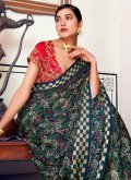 Brasso Georgette Printed Sarees in Teal Enhanced with Foil Print - 1