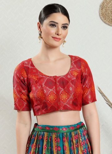 Brocade Designer Blouse in Red Enhanced with Woven