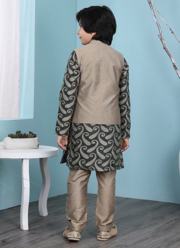 Brown and Green Handloom Silk Plain Work Kurta Payjama With Jacket