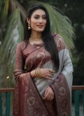 Brown and Grey Trendy Saree in Kanjivaram Silk with Woven - 1