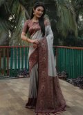 Brown and Grey Trendy Saree in Kanjivaram Silk with Woven - 2