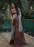 Brown and Grey Trendy Saree in Kanjivaram Silk with Woven - 3