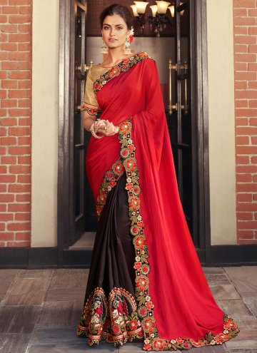 Brown and Orange Traditional Saree in Silk with Bo