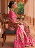 Brown and Pink Trendy Saree in Patola Silk with Border - 1