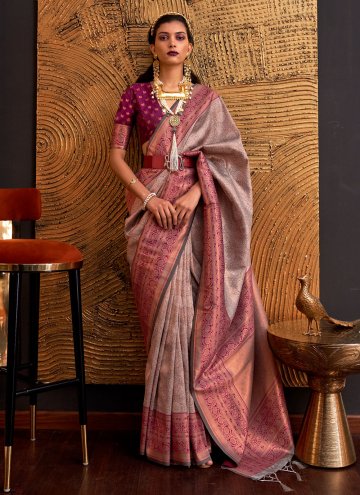 Brown and Purple Handloom Silk Woven Contemporary 