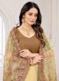 Brown and Yellow Net Cord Designer Saree for Engagement - 1