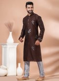 Brown Banarasi Fancy work Kurta Pyjama - 1
