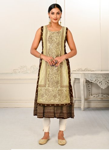 Brown Casual Kurti in Cotton  with Designer