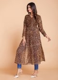 Brown Casual Kurti in Faux Georgette with Printed - 3