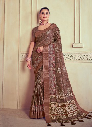 Brown Casual Saree in Silk with Digital Print