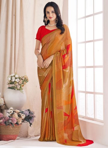 Brown Chiffon Printed Contemporary Saree for Casual