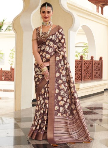 Brown Classic Designer Saree in Silk with Digital 