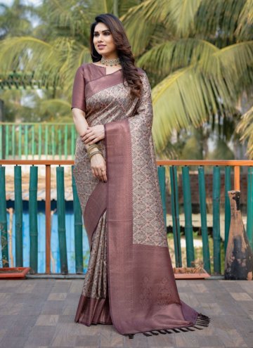 Brown Classic Designer Saree in Silk with Digital Print