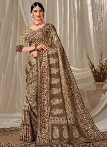 Brown color Art Silk Contemporary Saree with Embroidered