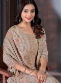 Brown color Chinon Salwar Suit with Embroidered - 1