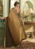 Brown color Chinon Trendy Saree with Embroidered - 1