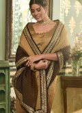 Brown color Chinon Trendy Saree with Embroidered - 2