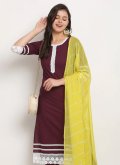Brown color Cotton  Salwar Suit with Lace - 1