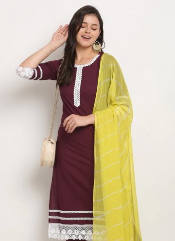 Brown color Cotton  Salwar Suit with Lace