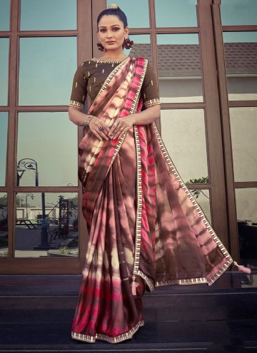 Brown color Crepe Silk Trendy Saree with Embroidered