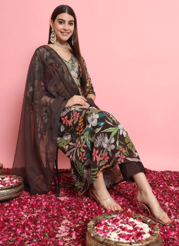 Brown color Embroidered Georgette Salwar Suit