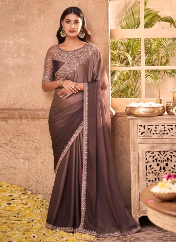 Brown color Embroidered Silk Shaded Saree