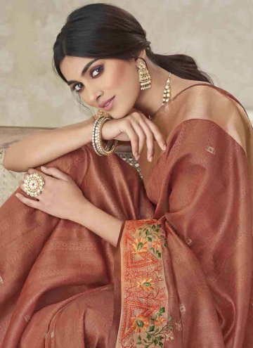 Brown color Embroidered Silk Trendy Saree