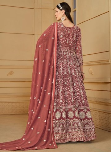Brown color Faux Georgette Trendy Salwar Kameez with Embroidered