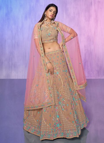 Brown color Georgette Designer Lehenga Choli with Embroidered