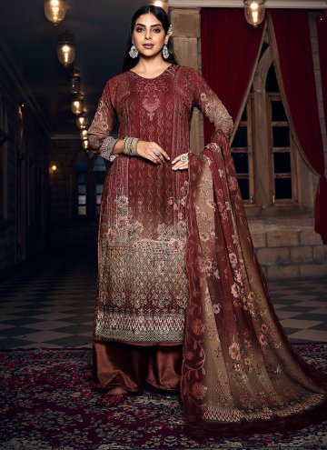 Brown color Georgette Straight Salwar Suit with Digital Print