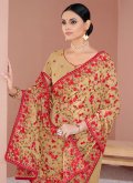 Brown color Georgette Traditional Saree with Embroidered - 1