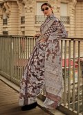 Brown color Handloom Cotton Contemporary Saree with Chikankari Work - 1