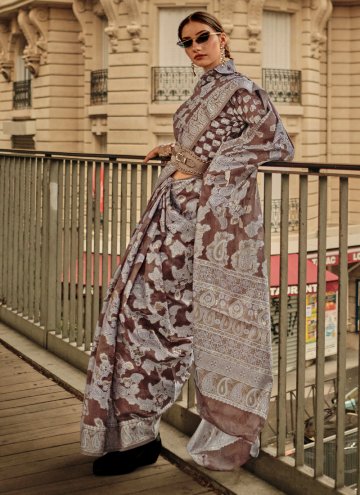 Brown color Handloom Cotton Contemporary Saree with Chikankari Work