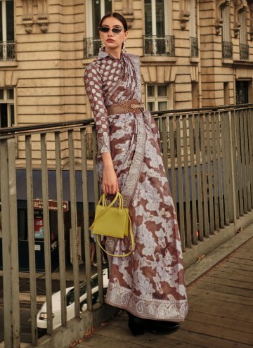 Brown color Handloom Cotton Contemporary Saree with Chikankari Work