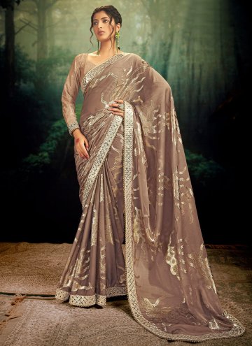 Brown color Jacquard Designer Saree with Border