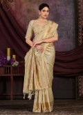 Brown color Kanjivaram Silk Designer Saree with Woven - 2