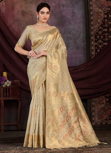 Brown color Kanjivaram Silk Designer Saree with Woven