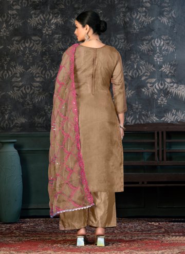 Brown color Organza Trendy Salwar Suit with Hand Work