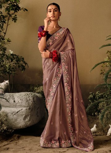 Brown color Silk Contemporary Saree with Embroidered
