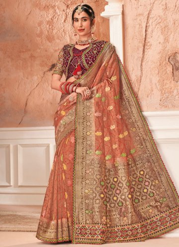 Brown color Silk Contemporary Saree with Embroider