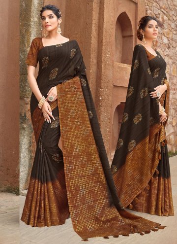 Brown color Silk Designer Saree with Printed