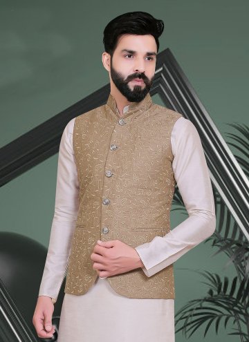 Brown color Silk Nehru Jackets with Fancy work