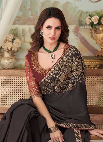 Brown color Silk Trendy Saree with Border