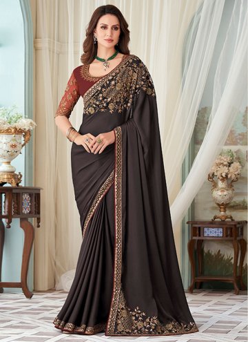 Brown color Silk Trendy Saree with Border