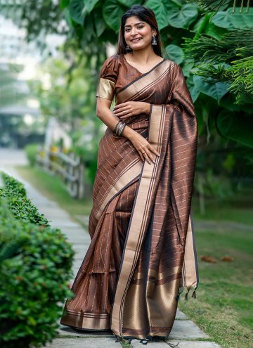 Brown color Tussar Silk Contemporary Saree with Wo