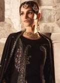 Brown color Velvet Trendy Suit with Embroidered - 1